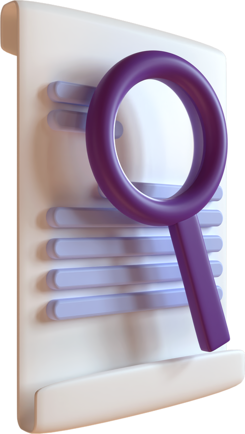 Document Icon with Magnifying Glass 3D Render.