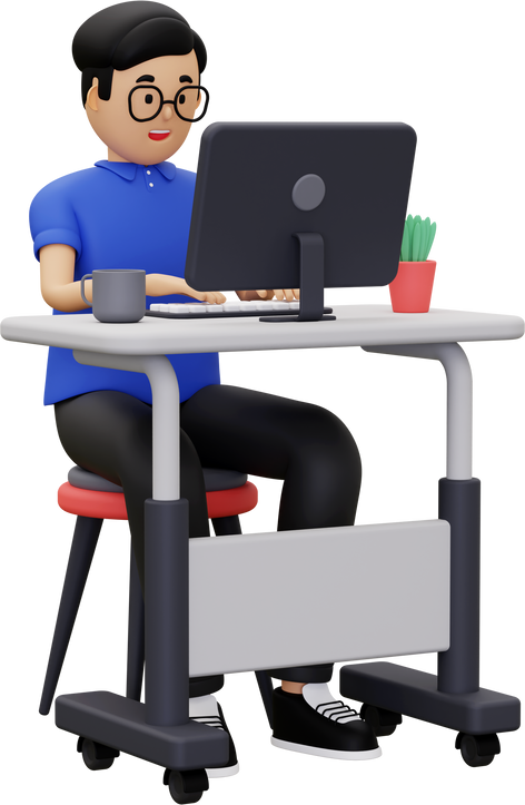 3d business man working on laptop