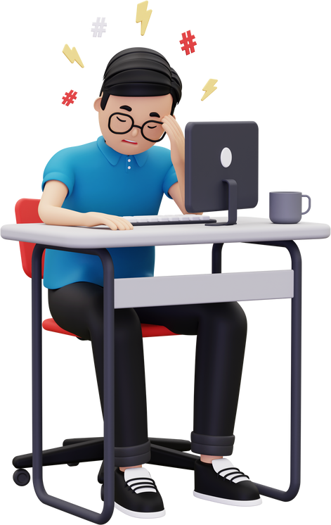 3d Man feeling tired at work illustration